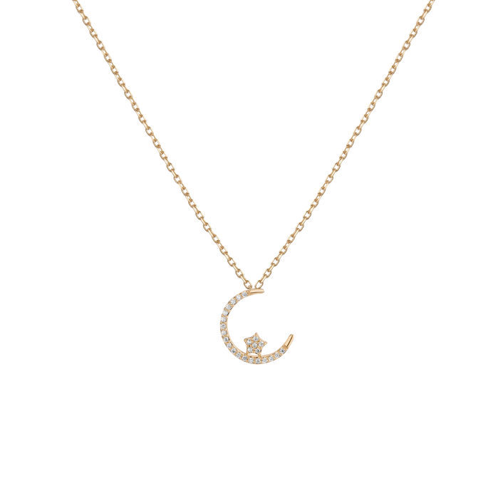 Lab Grown Diamond Crescent Moon and Star Necklace