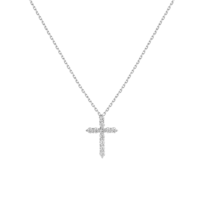Lab Grown Diamond Cross Necklace 14k White Gold 18in First