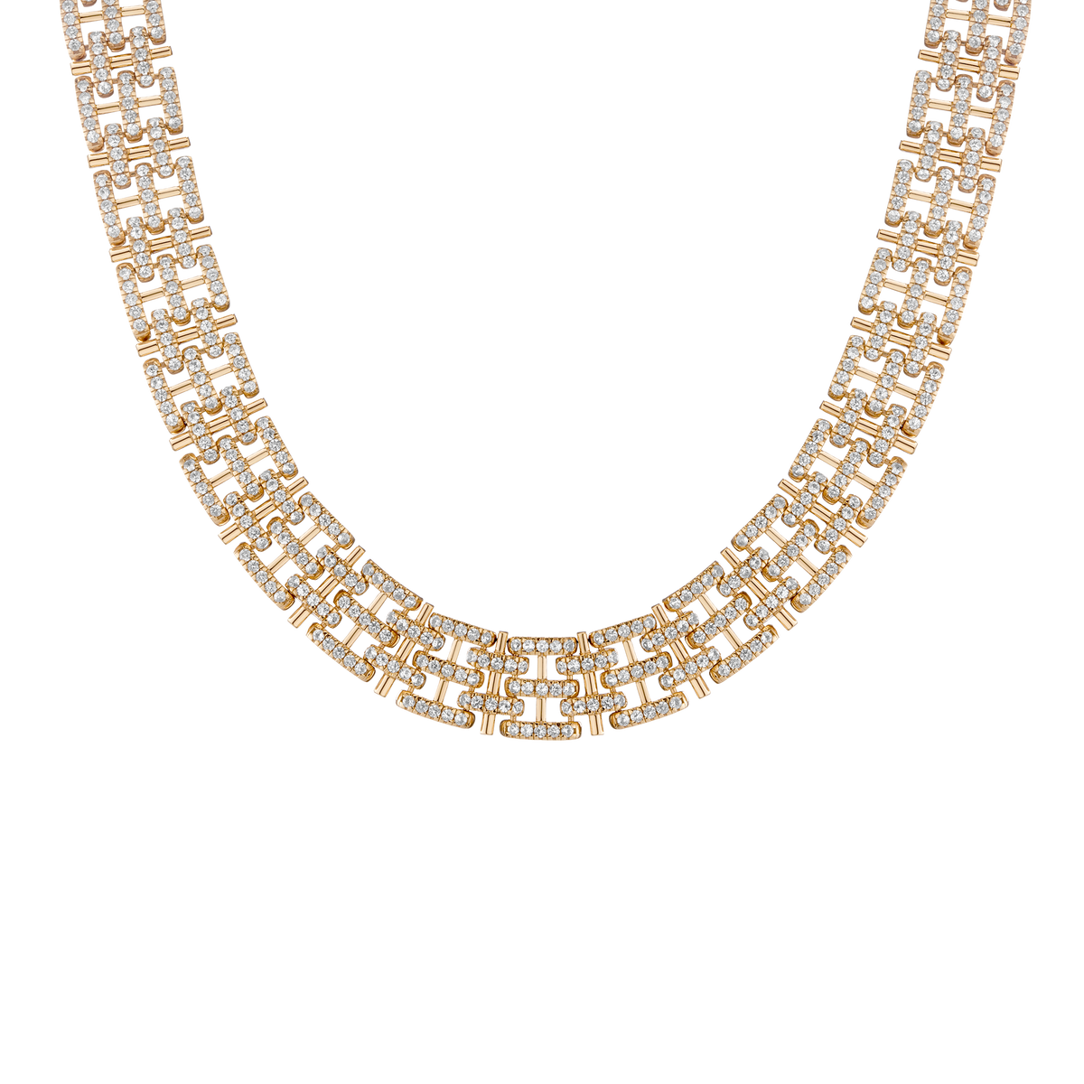 Lab Grown White Sapphire Panther Chain Link Necklace Vermeil Yellow Gold 16in First