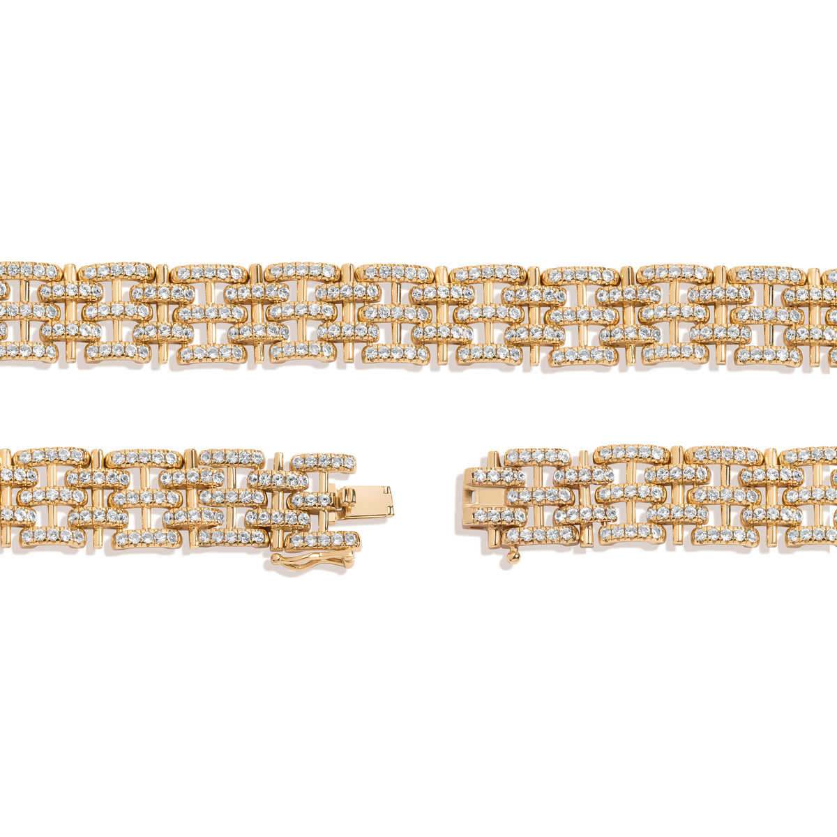 Lab Grown White Sapphire Panther Chain Link Necklace Vermeil Yellow Gold 16in