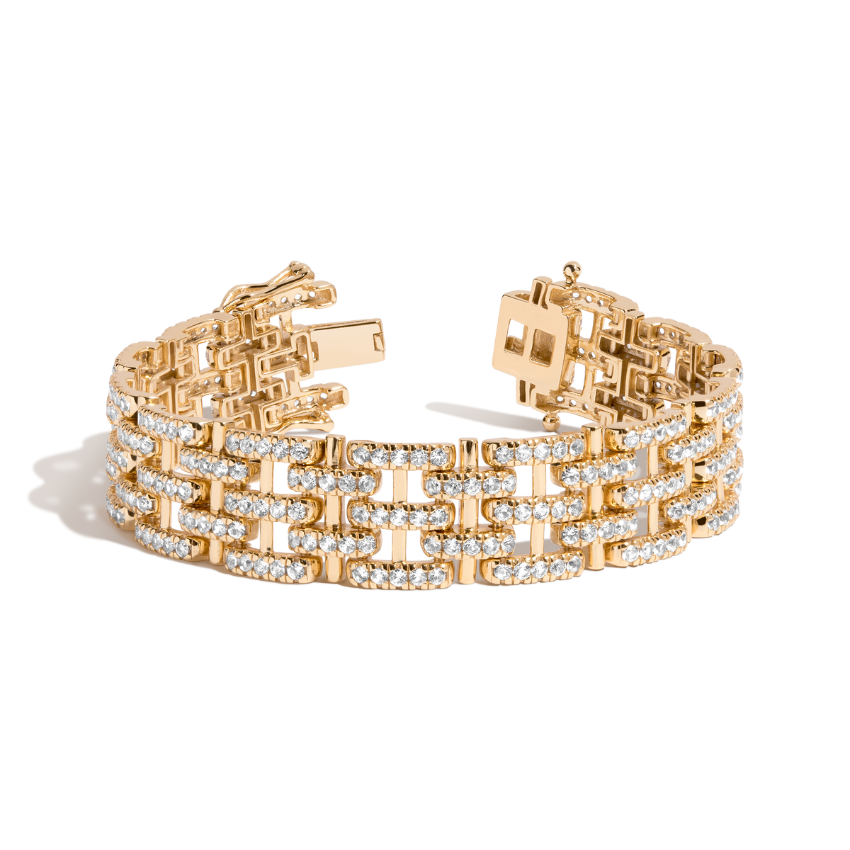 Lab Grown White Sapphire Panther Chain Link Bracelet Vermeil Yellow Gold 6in 6.5in 7in 7.5in First
