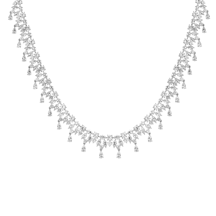 Lab Grown White Sapphire Teardrop Tennis Necklace Vermeil White Gold 16in First