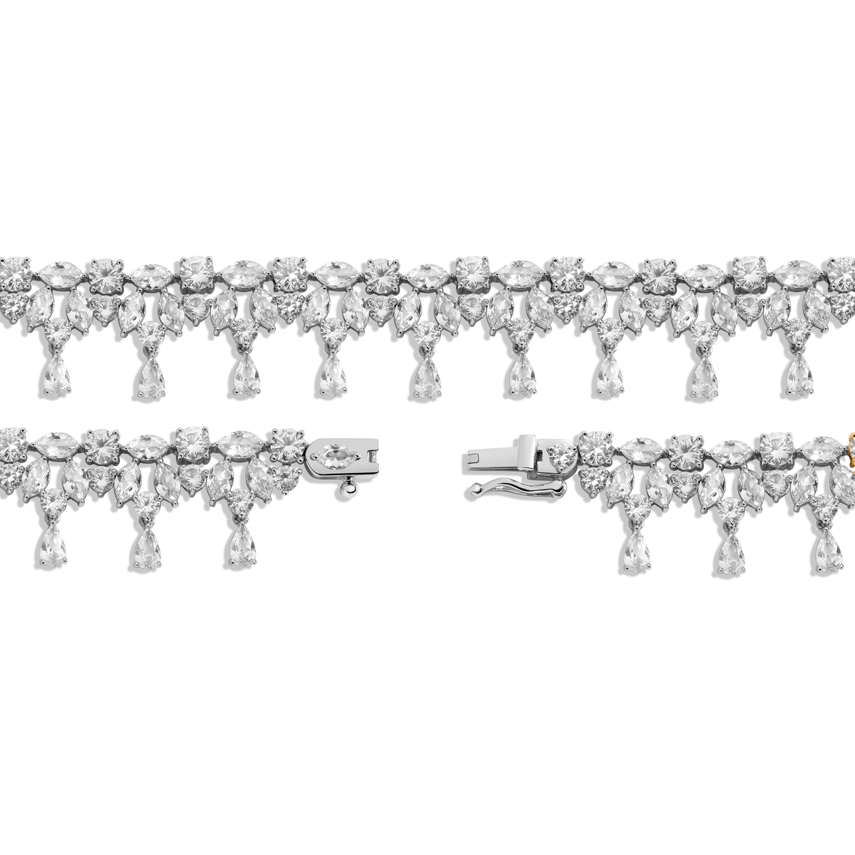 Lab Grown White Sapphire Teardrop Tennis Necklace Vermeil White Gold 16in 