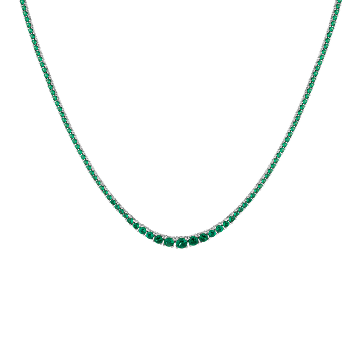 Lab Grown Emerald Green Modern Graduated Tennis Necklace Vermeil White Gold 16in First