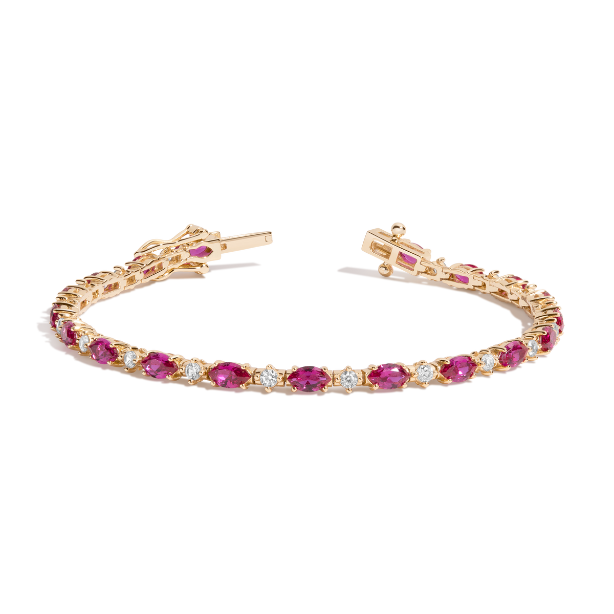 Marilyn Lab Grown Red Marquise Tennis Bracelet Vermeil Yellow Gold 6.5in 7in 7.5in First