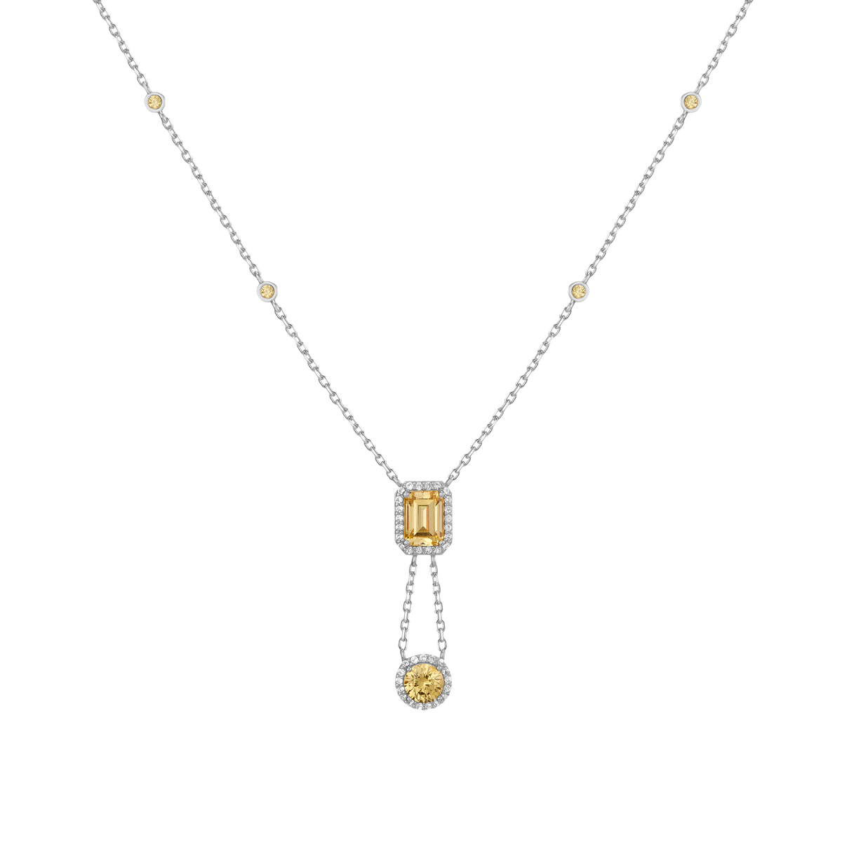 Lab Grown Canary Edwardian Lariat Necklace Vermeil White Gold First