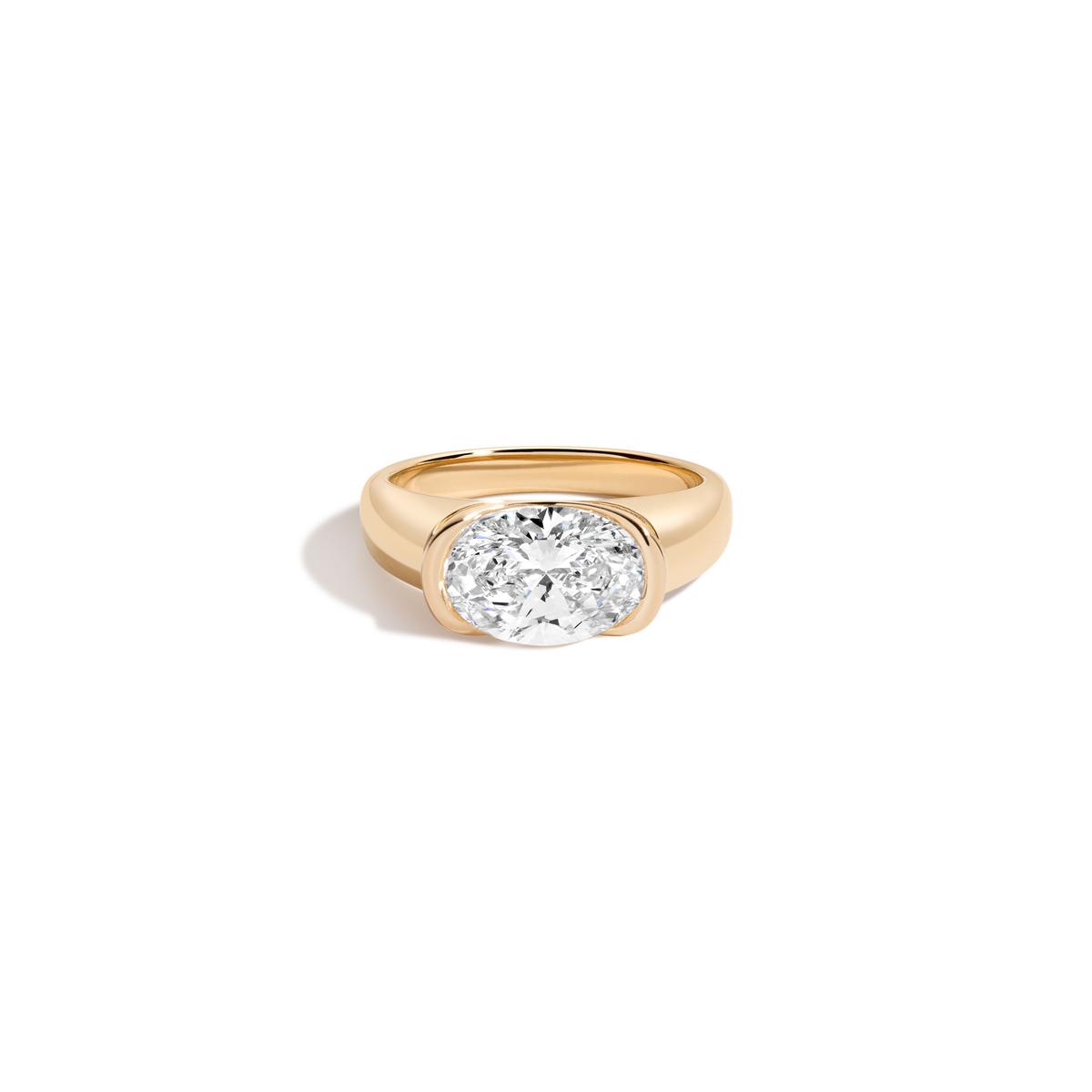 3ct Oval Lab Grown Diamond Floating Cigar Ring 14k 18k Yellow Gold First