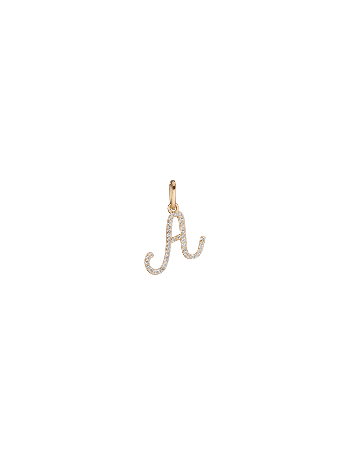 Pavé Lab Grown White Sapphire Script Letter Pendant Vermeil Yellow Gold A First