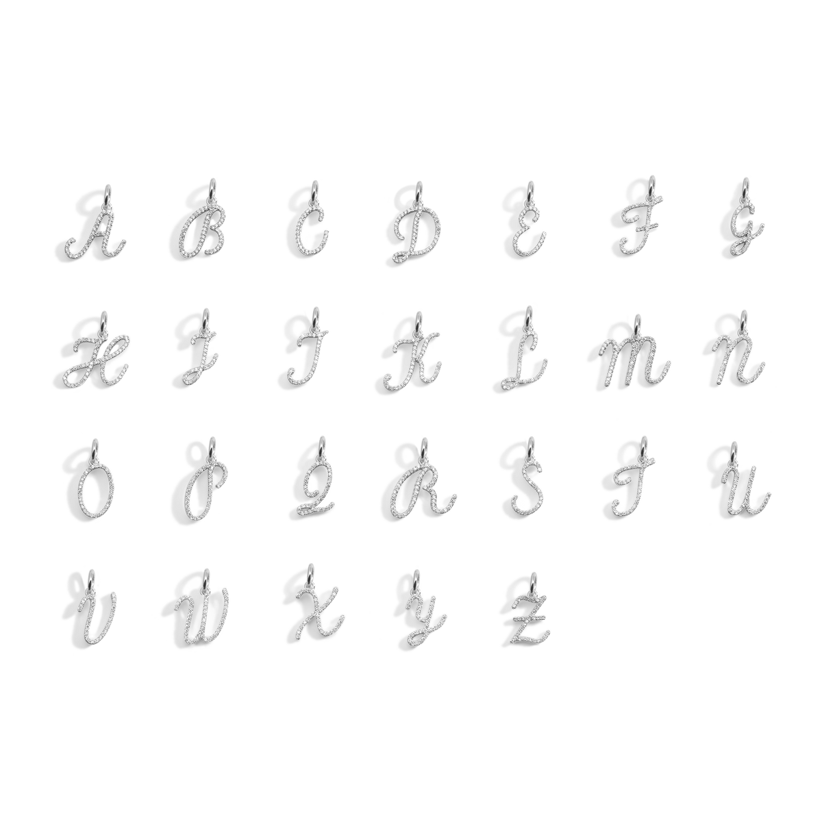 Pavé Lab Grown White Sapphire Script Letter Pendant Vermeil White Gold H