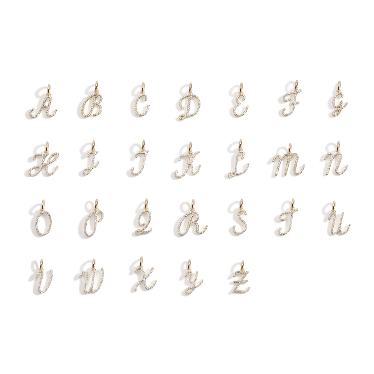 Pavé Lab Grown White Sapphire Script Letter Pendant Vermeil Yellow Gold I