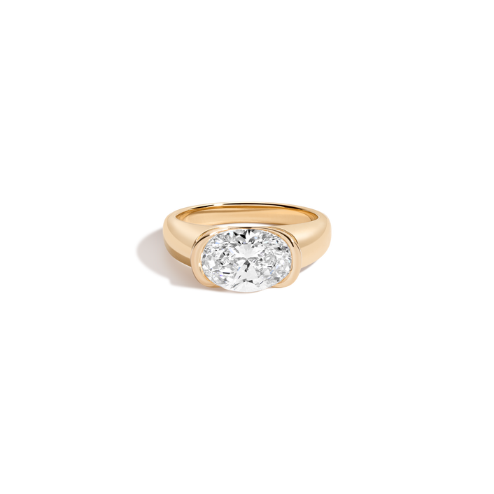 3ct Oval Lab Grown Diamond Floating Cigar Ring 14k 18k Yellow Gold First