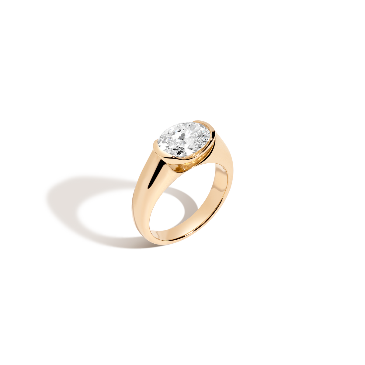 2ct Oval Lab Grown Diamond Floating Cigar Ring 14k 18k Yellow Gold