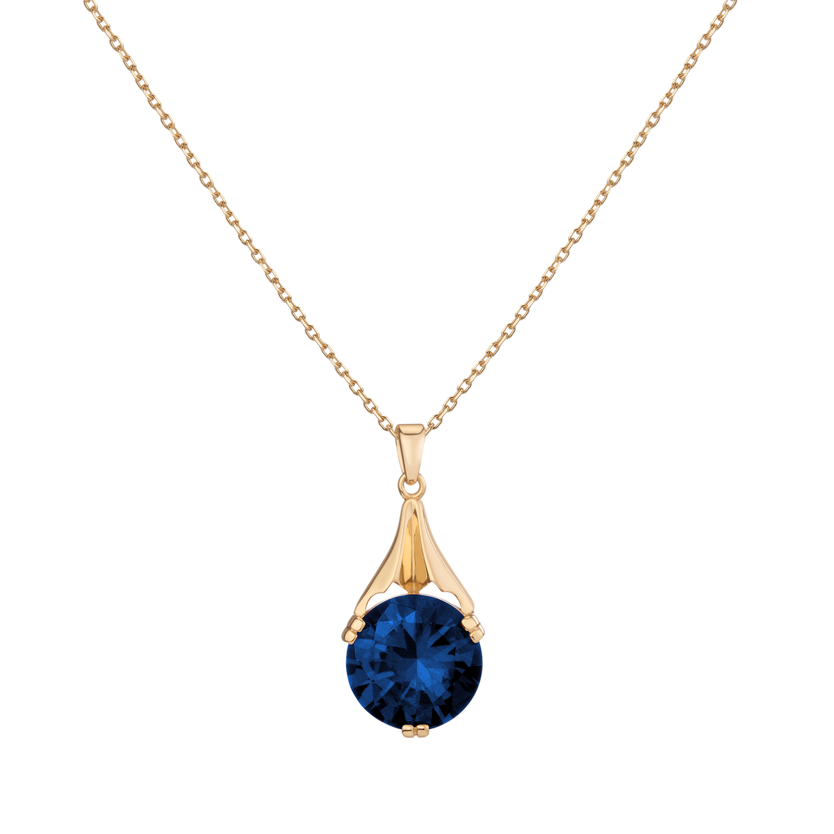 Lab Grown Blue Sapphire Sophie Vintage Pendant Necklace Vermeil Yellow Gold First