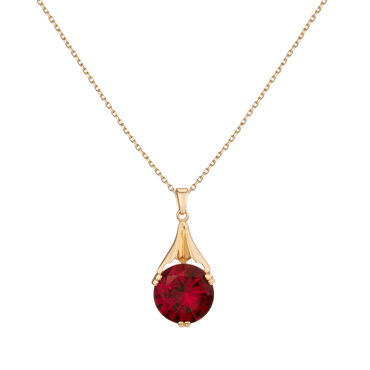 Lab Grown Red Ruby Sophie Vintage Pendant Necklace Vermeil Yellow Gold First