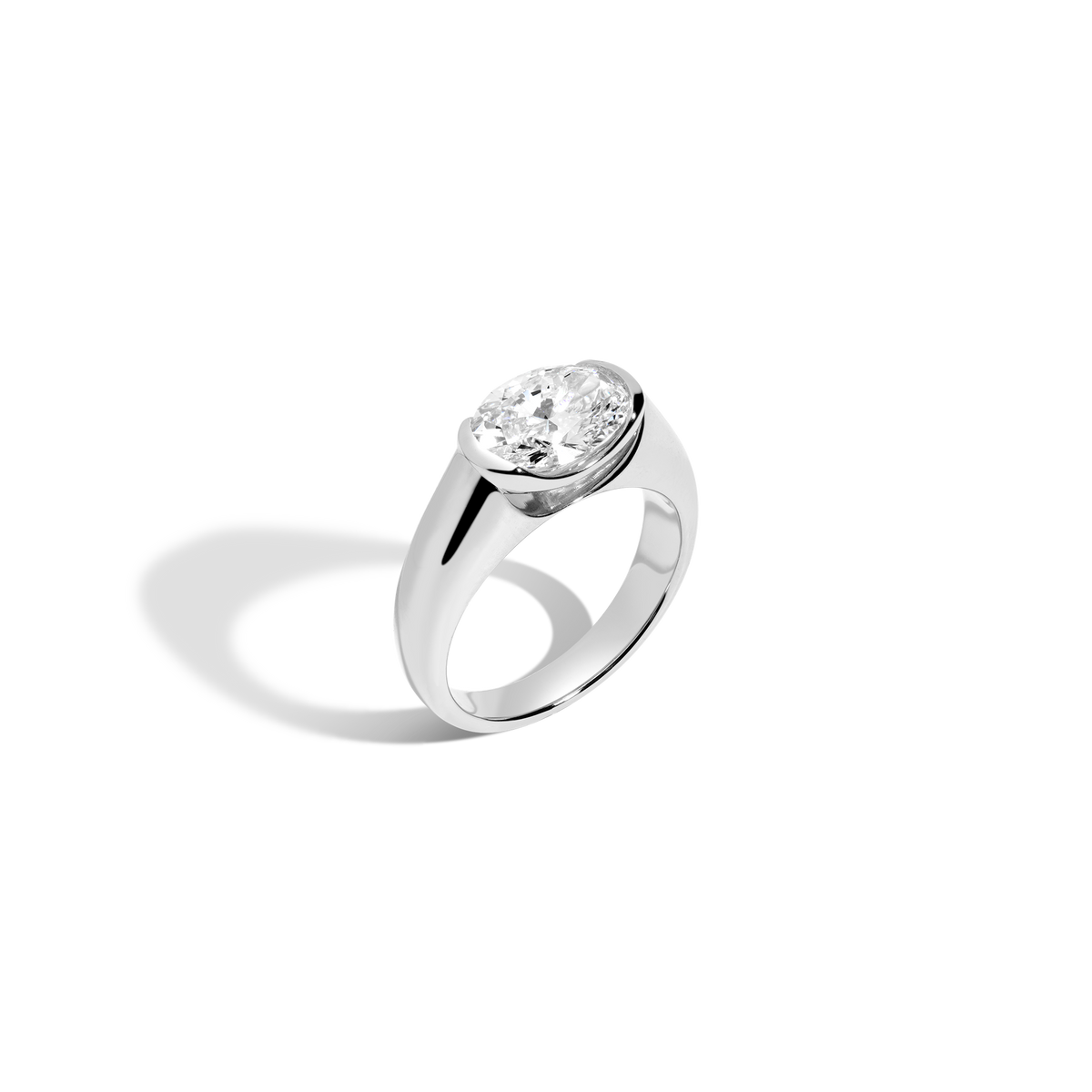 2ct Oval Lab Grown Diamond Floating Cigar Ring 14k 18k Platinum White Gold