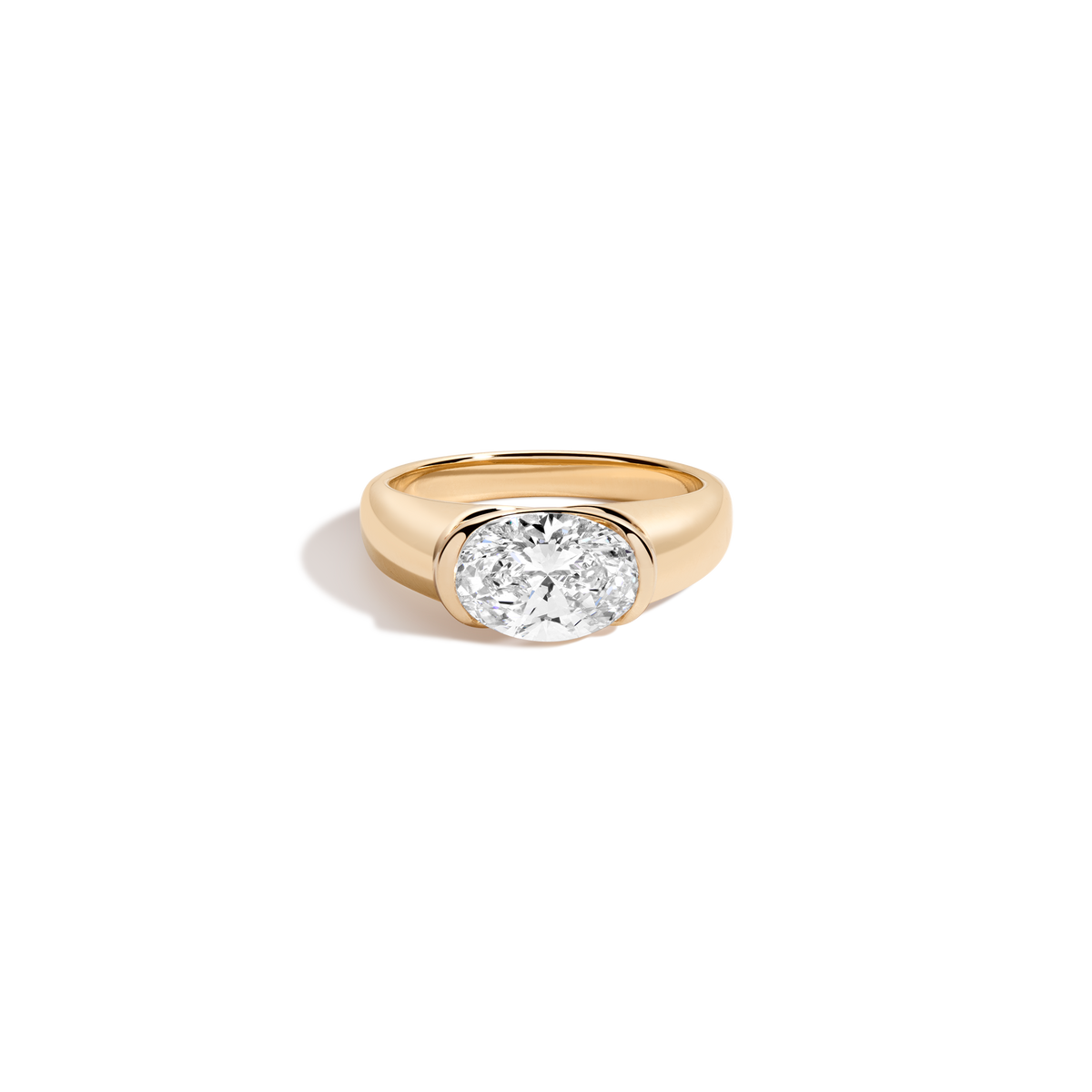 2ct Oval Lab Grown Diamond Floating Cigar Ring 14k 18k Yellow Gold First