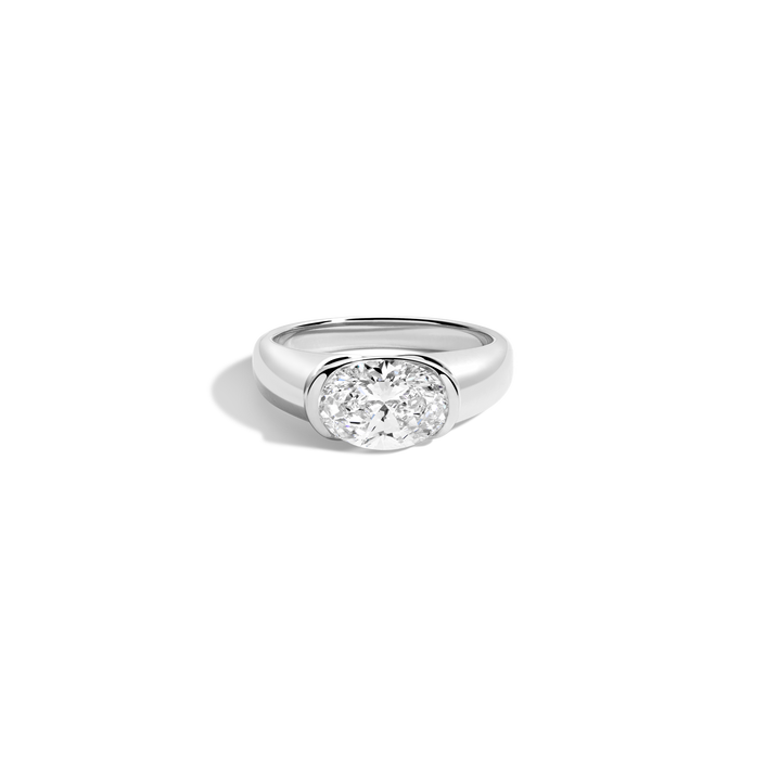 2ct Oval Lab Grown Diamond Floating Cigar Ring 14k 18k Platinum White Gold First