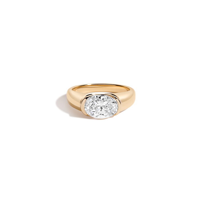 2ct Oval Lab Grown Diamond Floating Cigar Ring 14k 18k Yellow Gold First