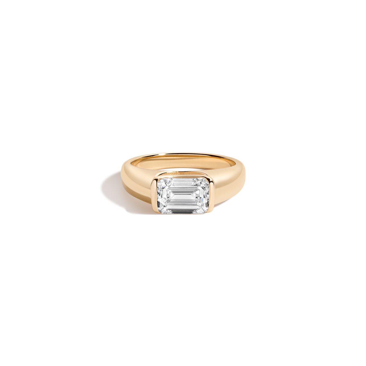 2ct Emerald Lab Grown Diamond Floating Cigar Ring 14k 18k Yellow Gold First