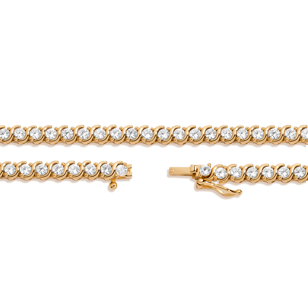 Lab Grown White Sapphire Vintage S Tennis Choker Necklace Vermeil Yellow Gold 14in (Choker)  16in