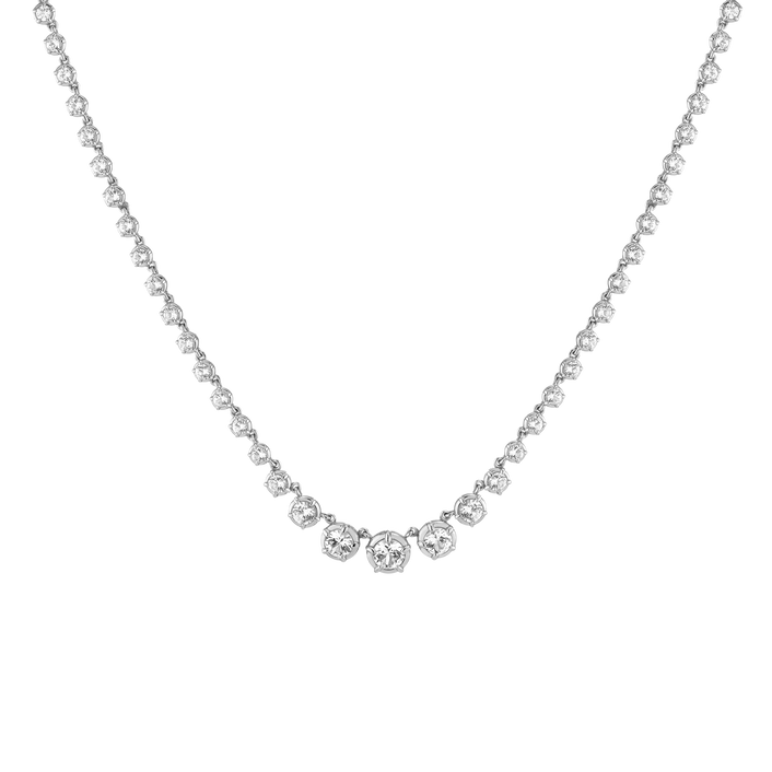 Lab Grown White Sapphire Graduated Georgian Tennis Necklace Vermeil White Gold 16in First
