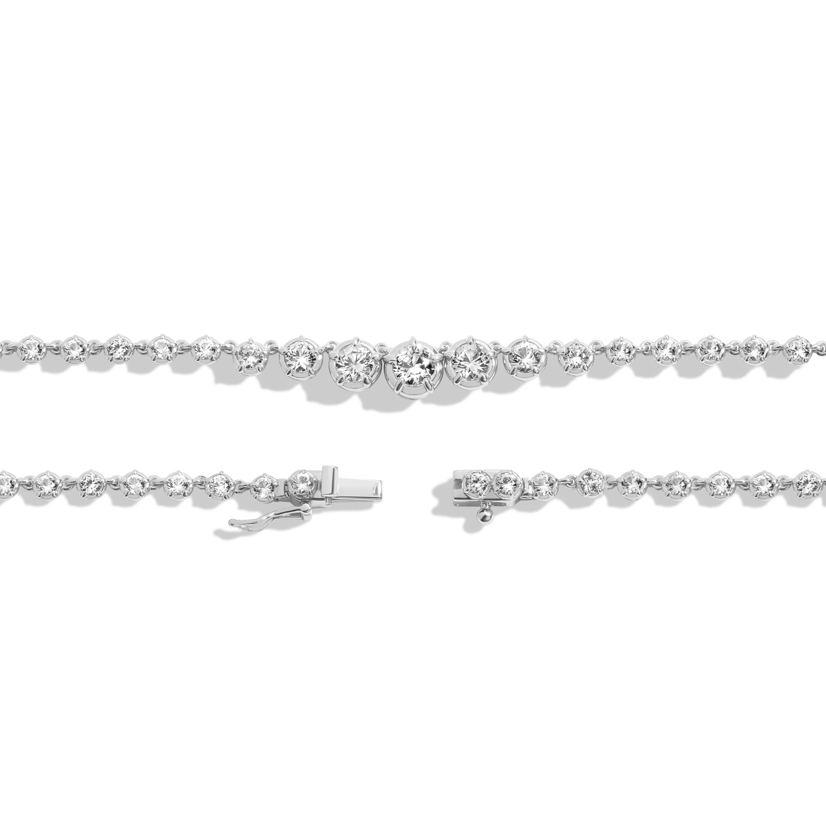 Lab Grown White Sapphire Graduated Georgian Tennis Necklace Vermeil White Gold 16in