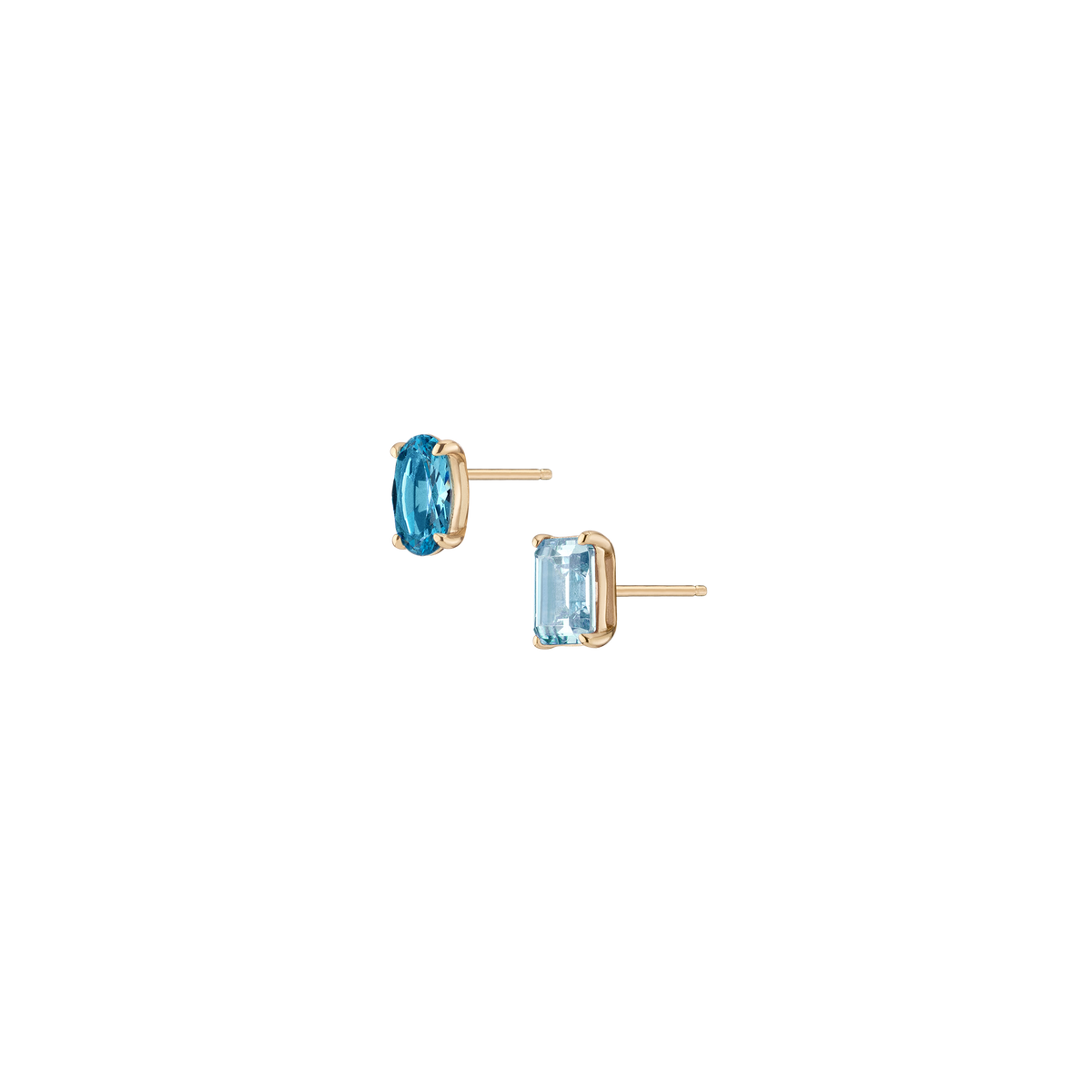 Lab Grown Aquamarine Mosaic Studs Vermeil Yellow Gold