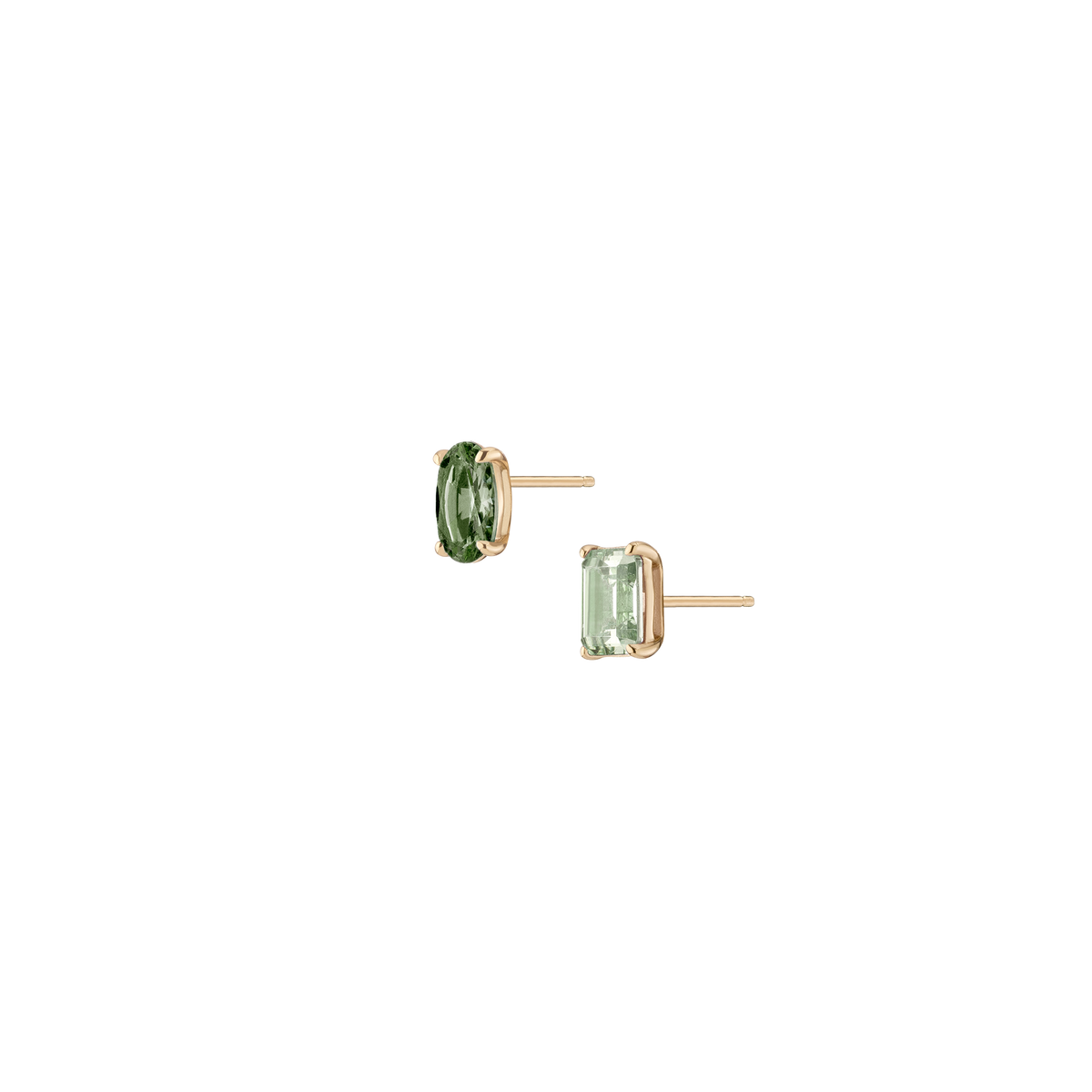 Lab Grown Green Prasiolite Mosaic Studs Vermeil Yellow Gold 