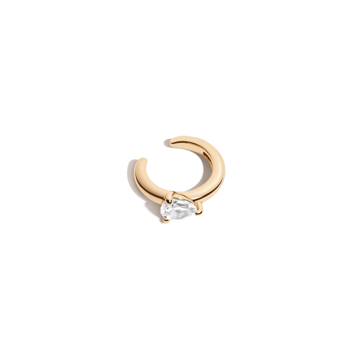 Pear Lab Grown White Sapphire Solitaire Ear Cuff Vermeil Yellow Gold
