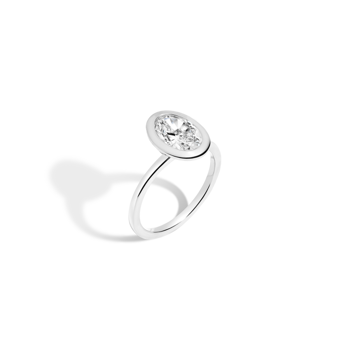 2ct Oval Lab Grown Diamond Bezel Ring 14k 18k Platinum White Gold 