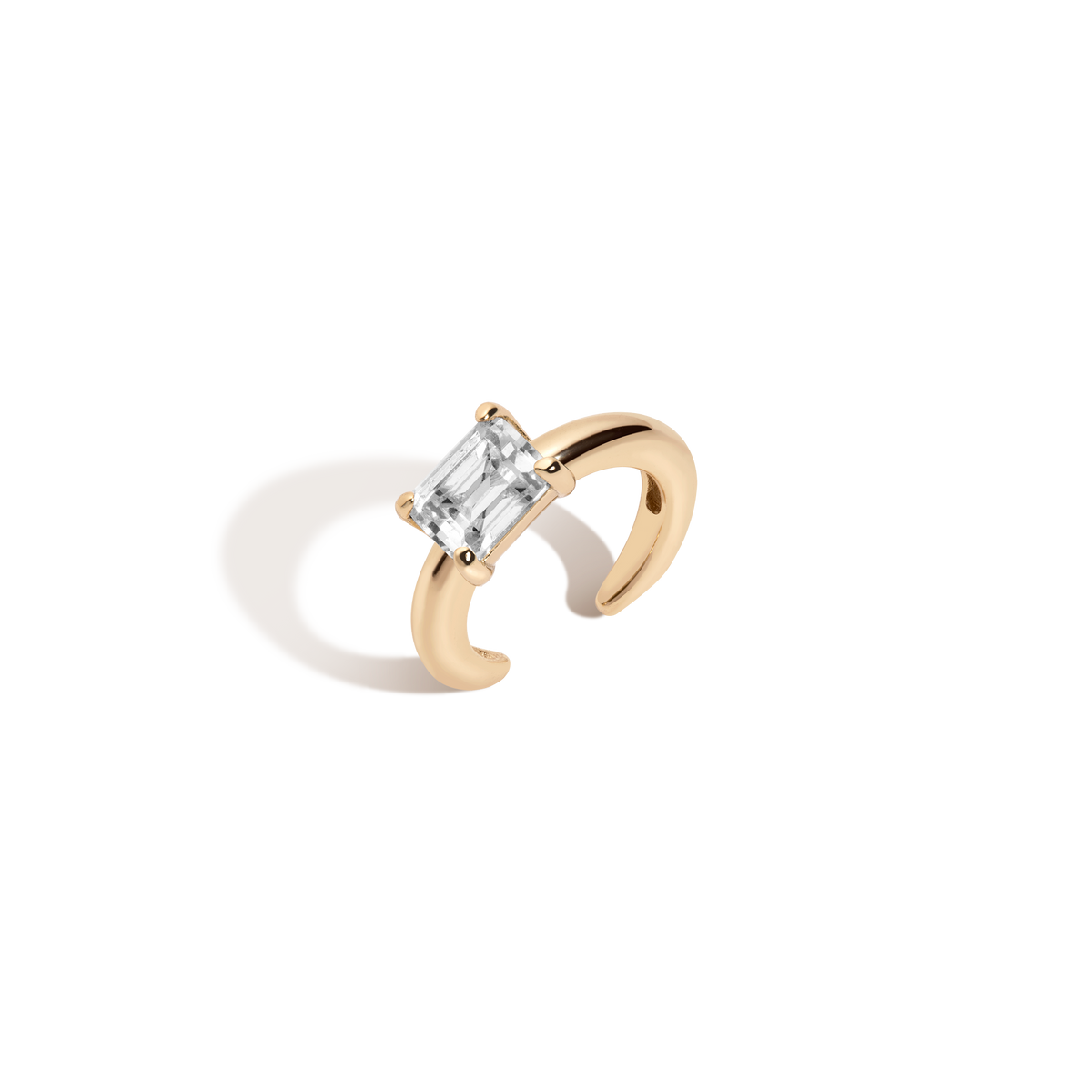 Emerald Lab Grown White Sapphire Solitaire Ear Cuff Vermeil Yellow Gold First