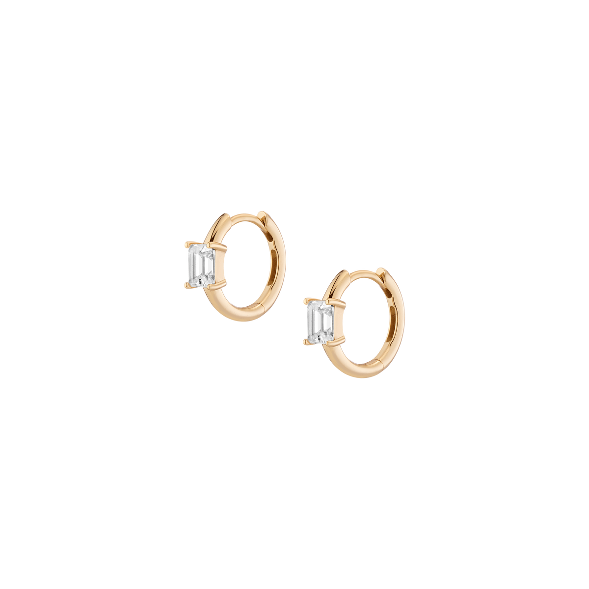 Emerald Lab Grown White Sapphire Solitaire Huggie Earrings Vermeil Yellow Gold