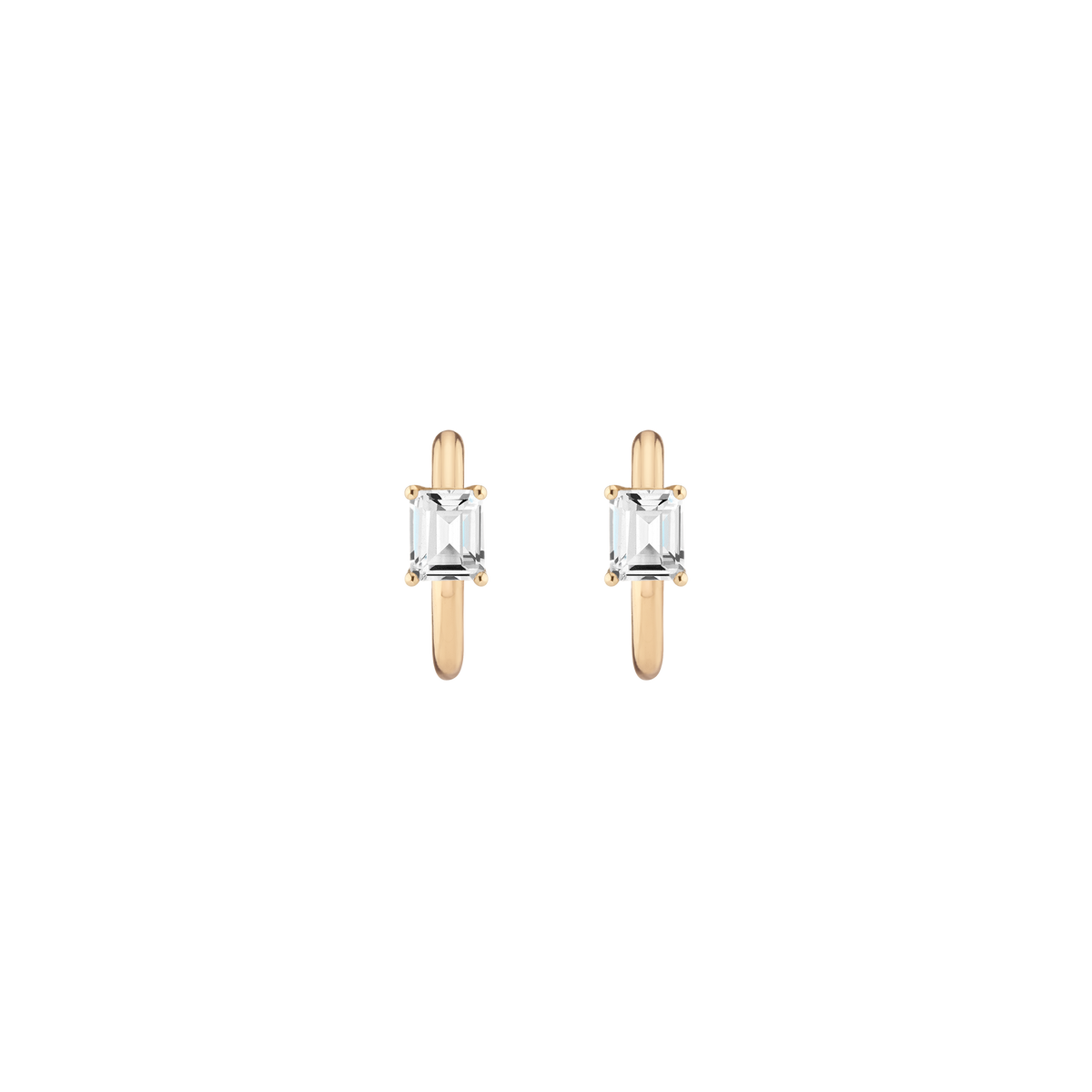 Emerald Lab Grown White Sapphire Solitaire Huggie Earrings Vermeil Yellow Gold First