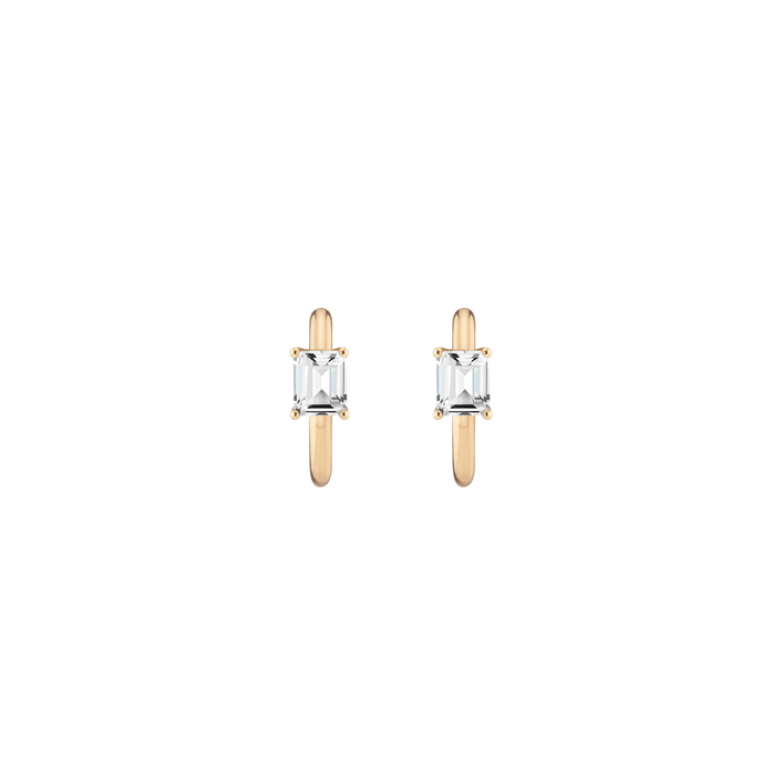 Emerald Lab Grown White Sapphire Solitaire Huggie Earrings Vermeil Yellow Gold First