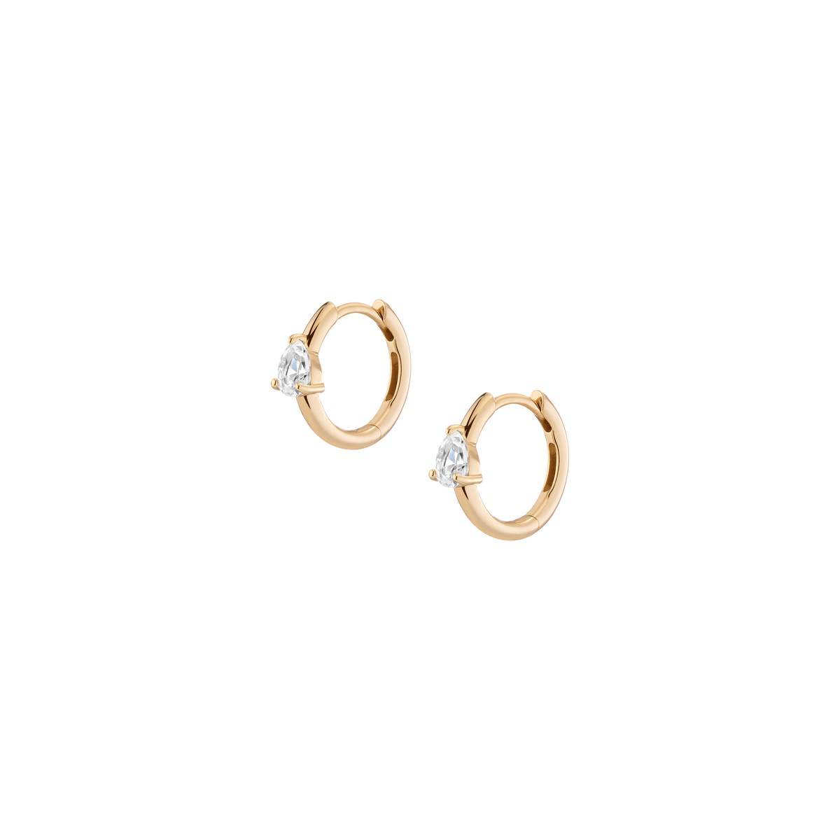 Pear Lab Grown White Sapphire Solitaire Huggie Earrings Vermeil Yellow Gold