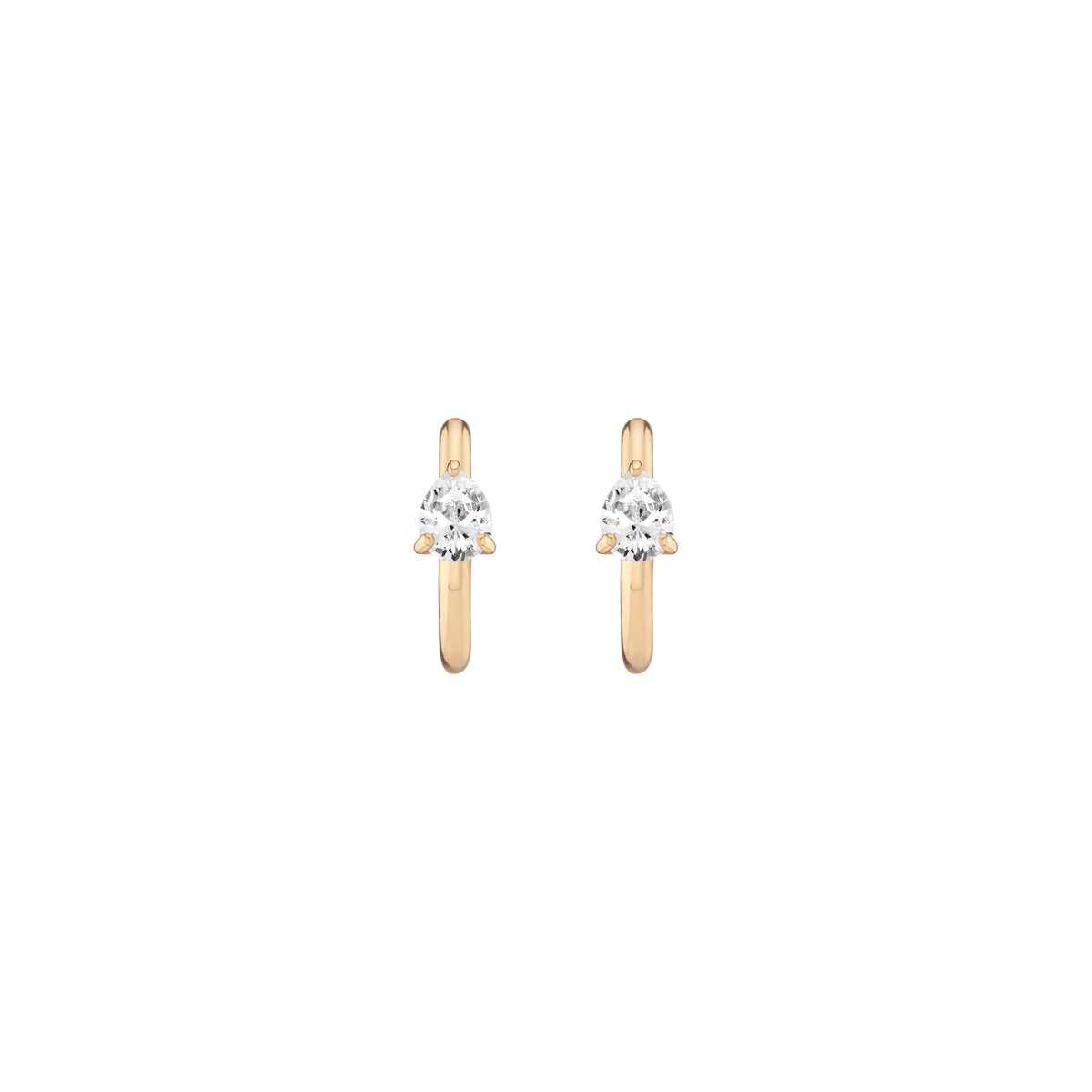 Pear Lab Grown White Sapphire Solitaire Huggie Earrings Vermeil Yellow Gold First