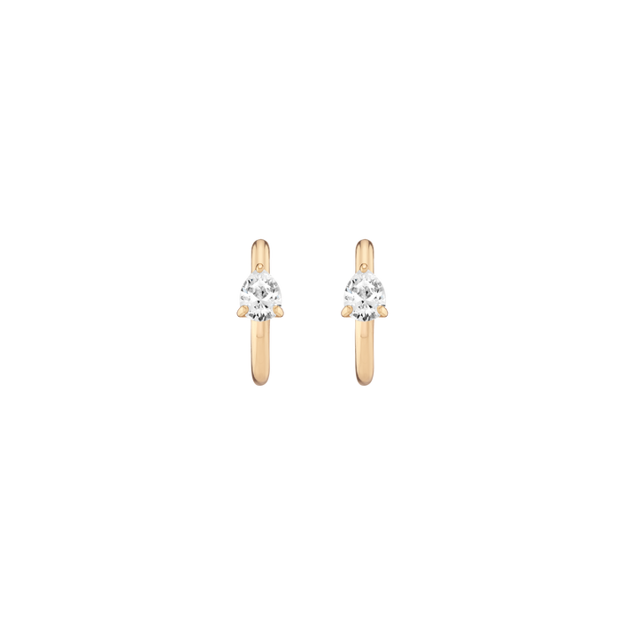 Pear Lab Grown White Sapphire Solitaire Huggie Earrings Vermeil Yellow Gold First