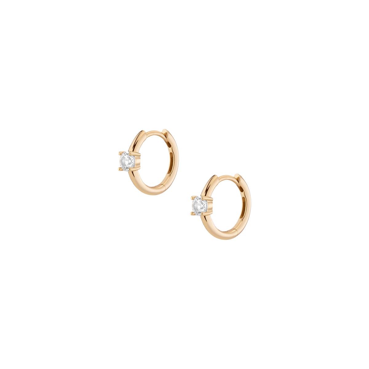 Round Lab Grown White Sapphire Solitaire Huggie Earrings Vermeil Yellow Gold