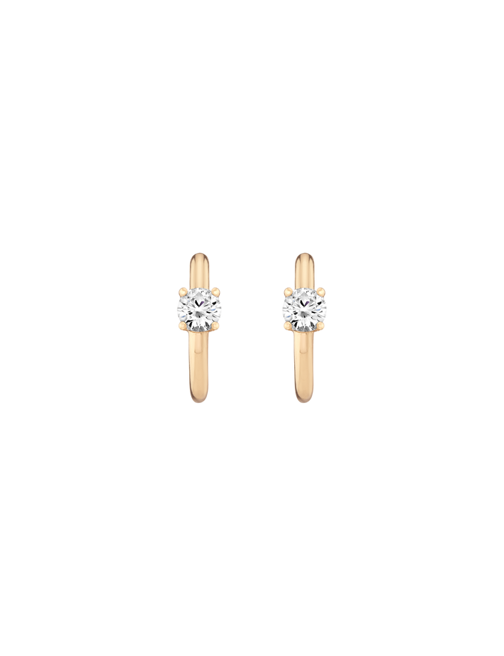 Round Lab Grown White Sapphire Solitaire Huggie Earrings Vermeil Yellow Gold First