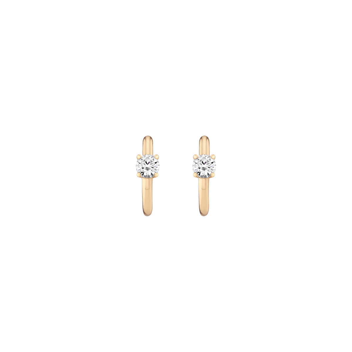 Round Lab Grown White Sapphire Solitaire Huggie Earrings Vermeil Yellow Gold First
