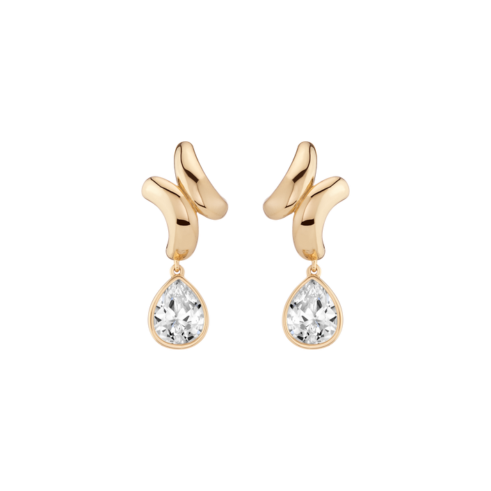 Lab Grown White Sapphire Gold Pear Drop Earrings