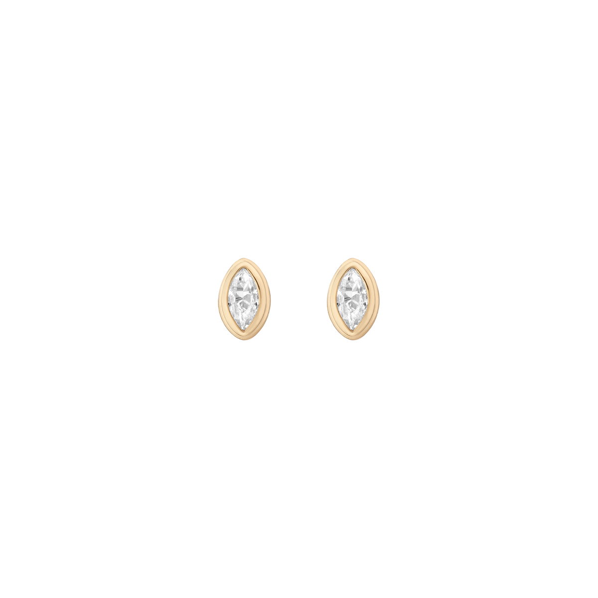 Double Bezel Marquise Lab Grown White Sapphire Stud Earrings Vermeil Yellow Gold Single Pair First