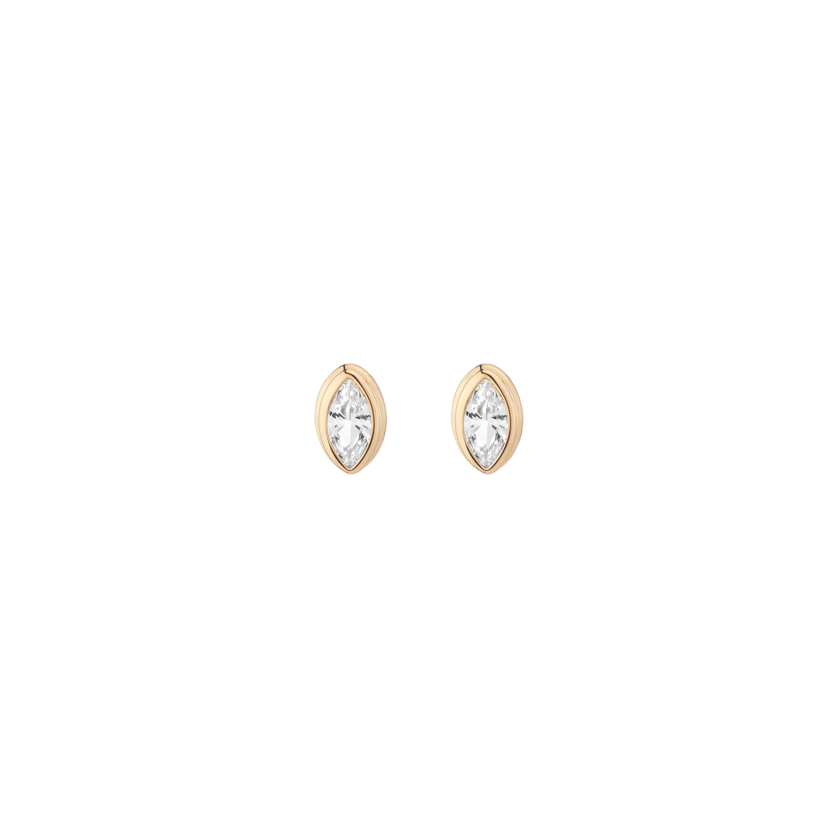 Double Bezel Marquise Lab Grown White Sapphire Huggie Earrings Vermeil Yellow Gold