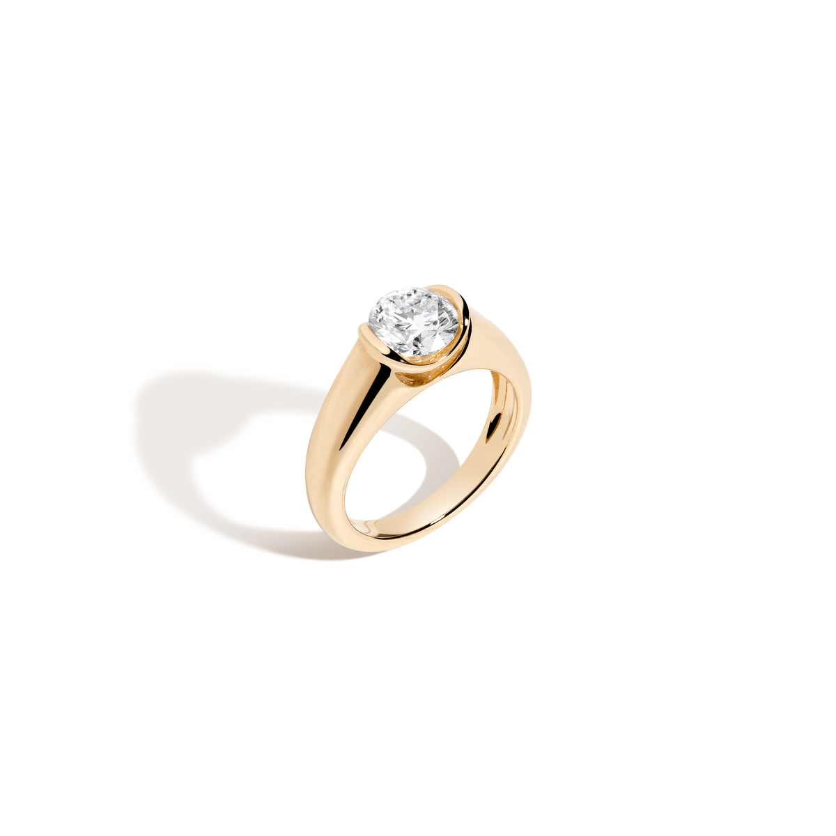 1ct Round Lab Grown Diamond Floating Signet Ring 14k Yellow Gold