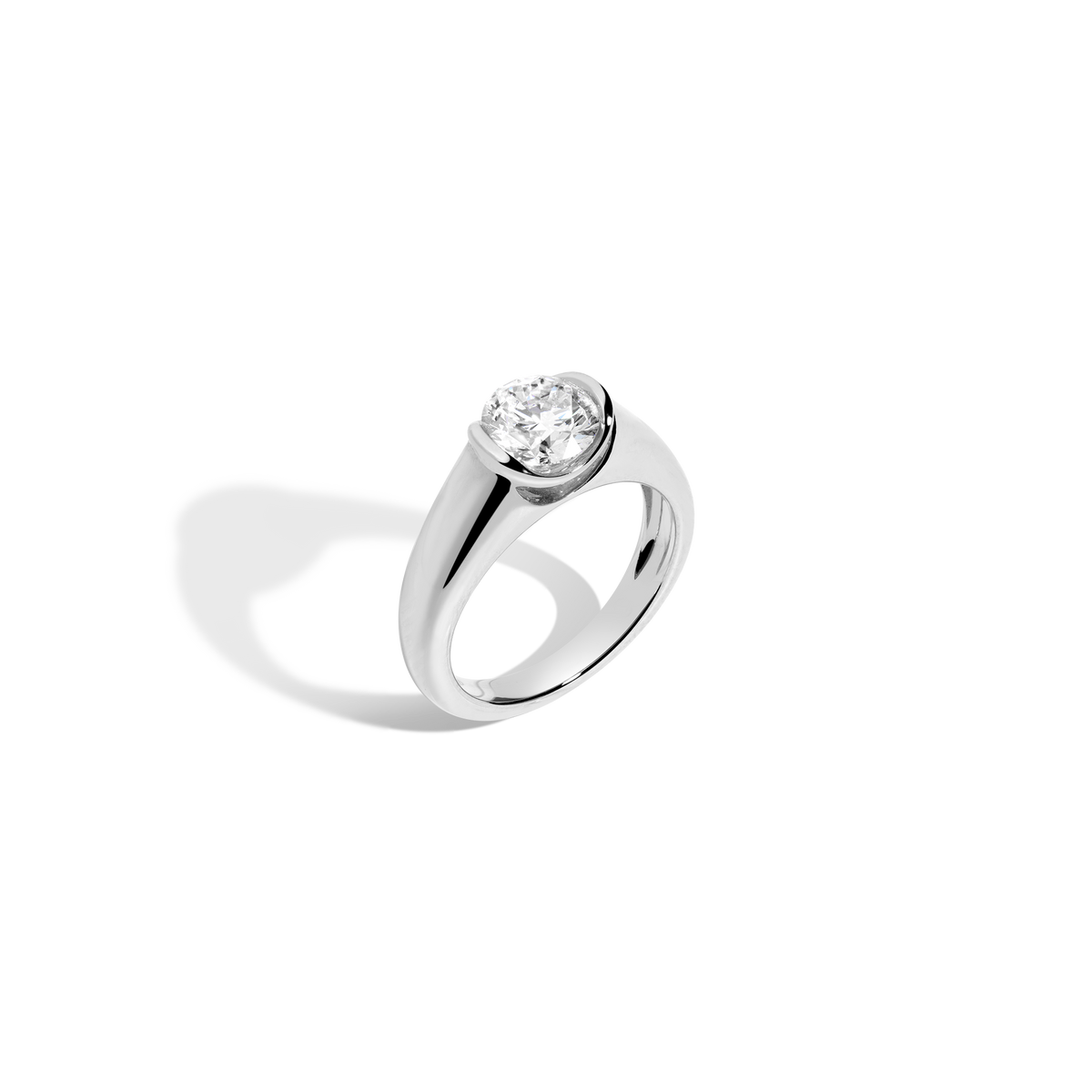 1ct Round Lab Grown Diamond Floating Signet Ring 14k White Gold