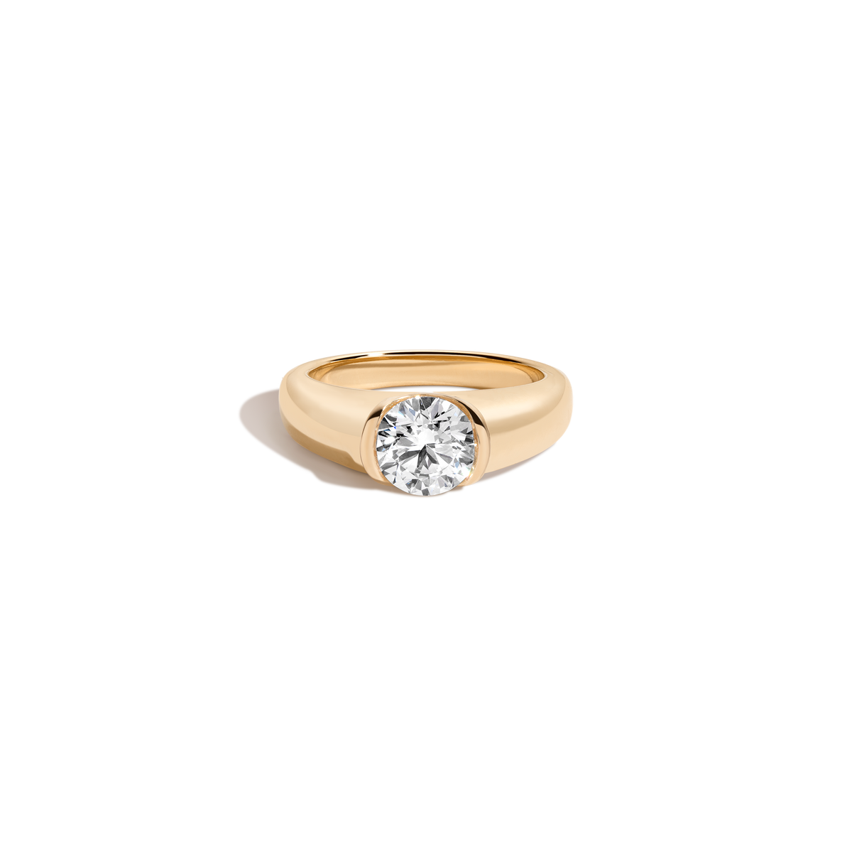 1ct Round Lab Grown Diamond Floating Signet Ring 14k Yellow Gold First