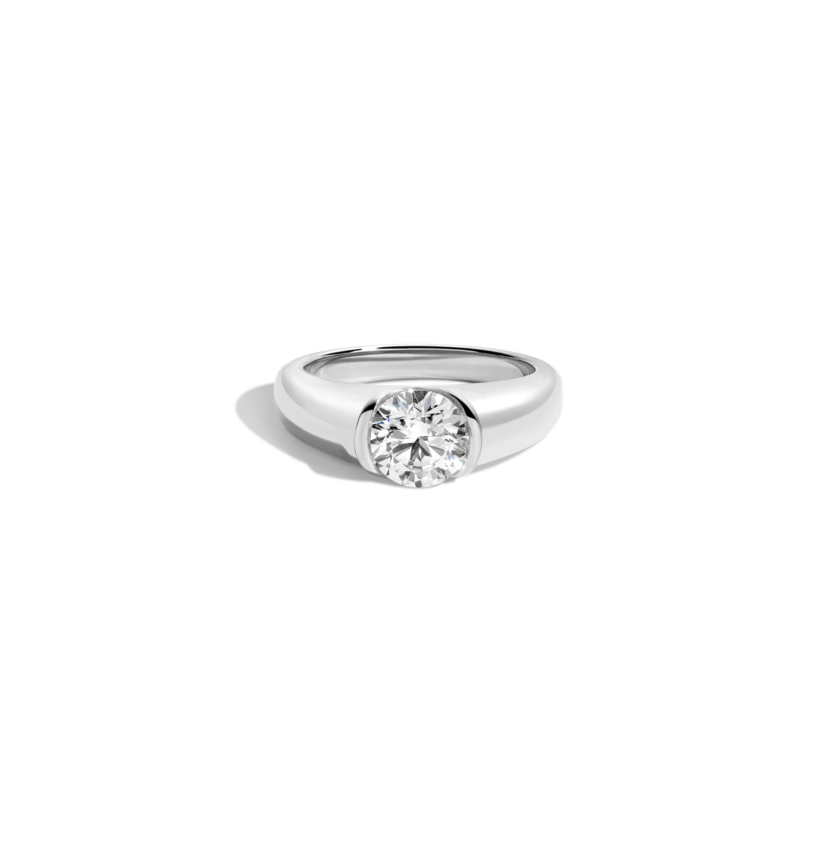 1ct Round Lab Grown Diamond Floating Signet Ring 14k White Gold First