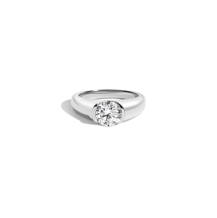 1ct Round Lab Grown Diamond Floating Signet Ring 14k White Gold First