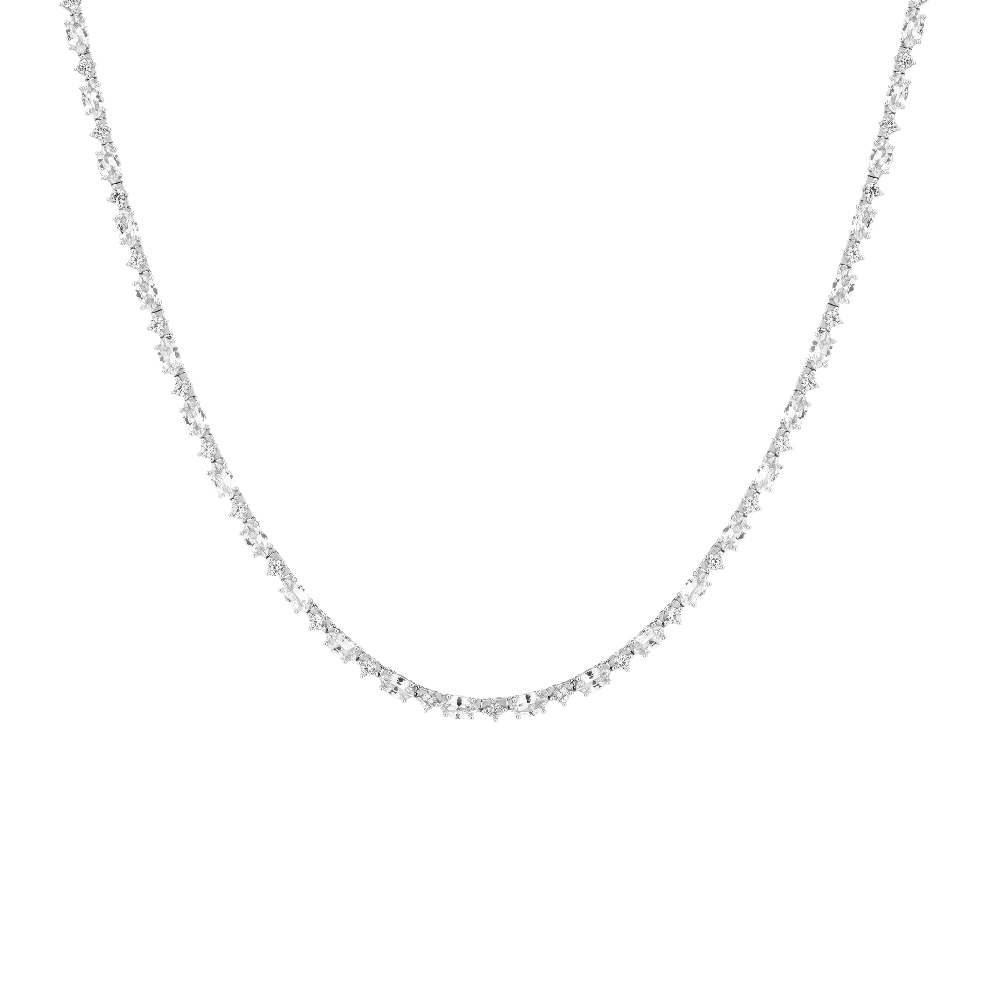 Lab Grown White Sapphire Marquise & Round Tennis Necklace