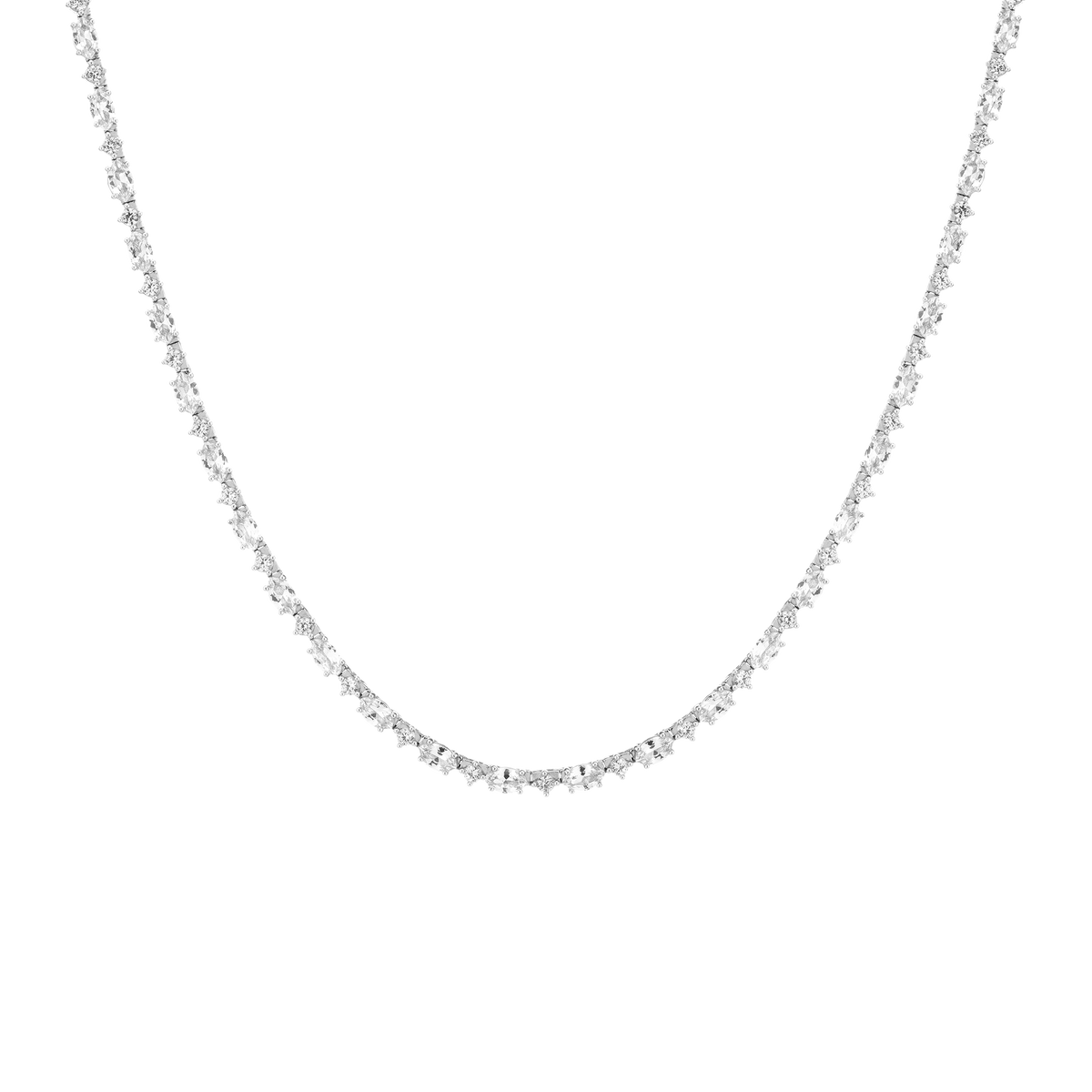 Lab Grown White Sapphire Marquise & Round Tennis Necklace White Gold Vermeil 16in 18in First